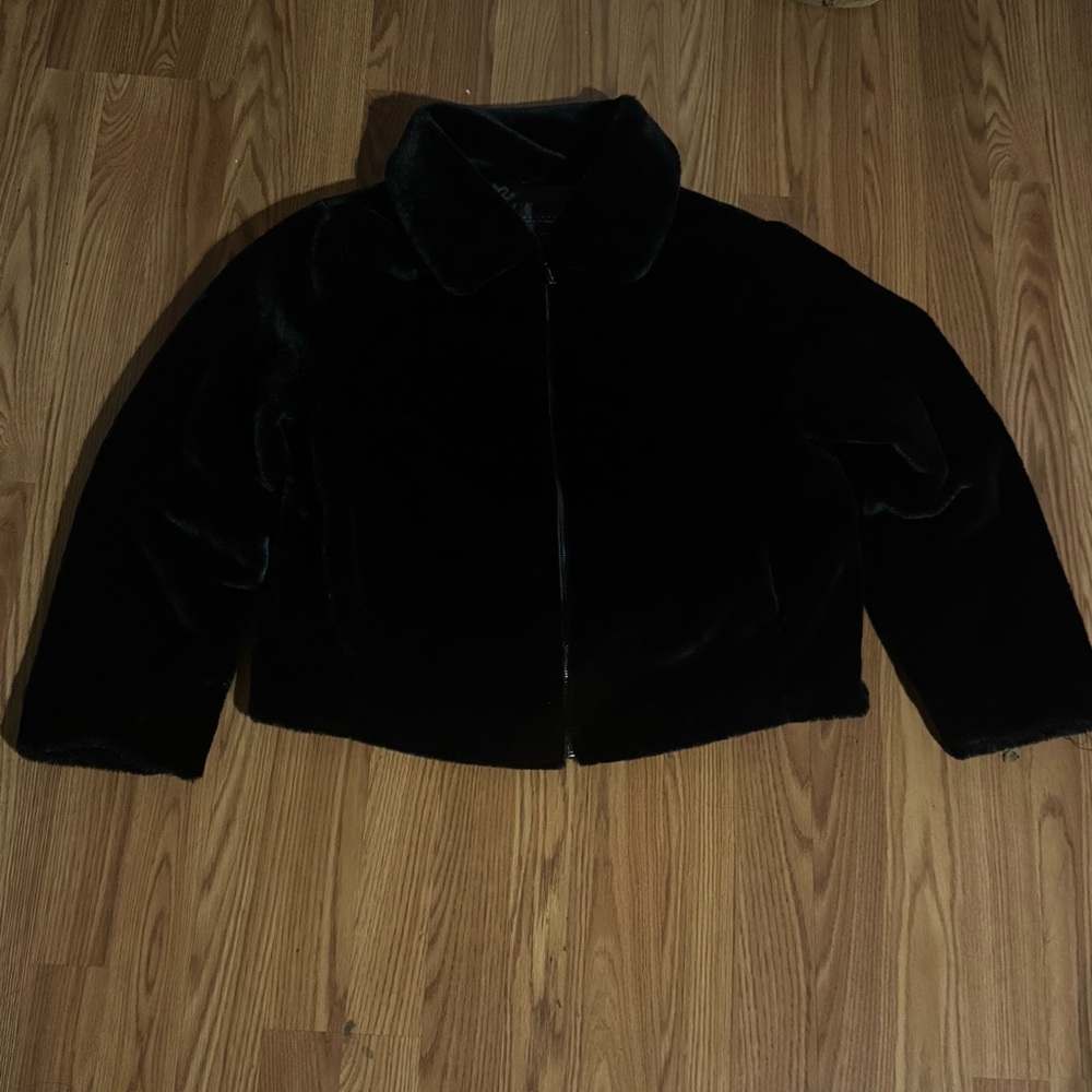 Sanctuary Black Faux Fur Full Zip Jacket Size XXL NWT Glam Cozy Luxury‎